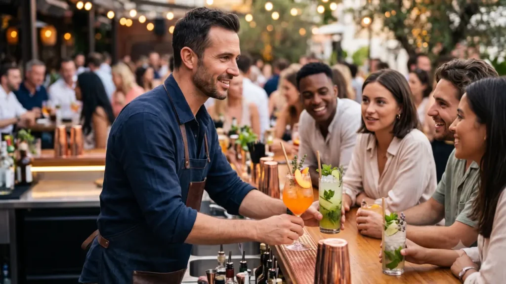bartender atendendo clientes para aumentar vendas no bar