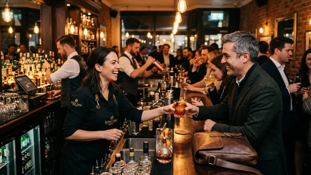 bartender servindo um cocktail para cliente
