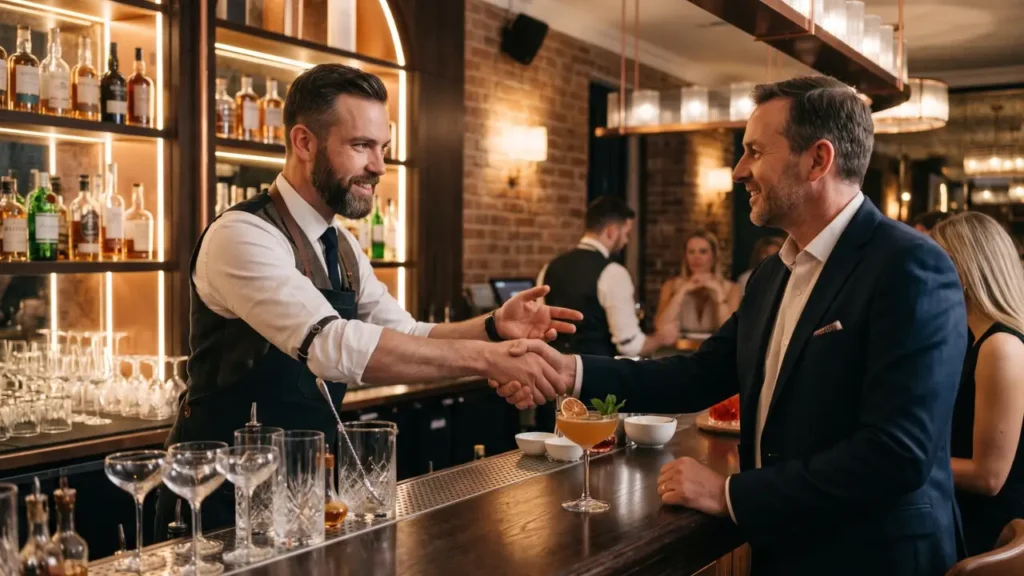 cliente cumprimentando bartender