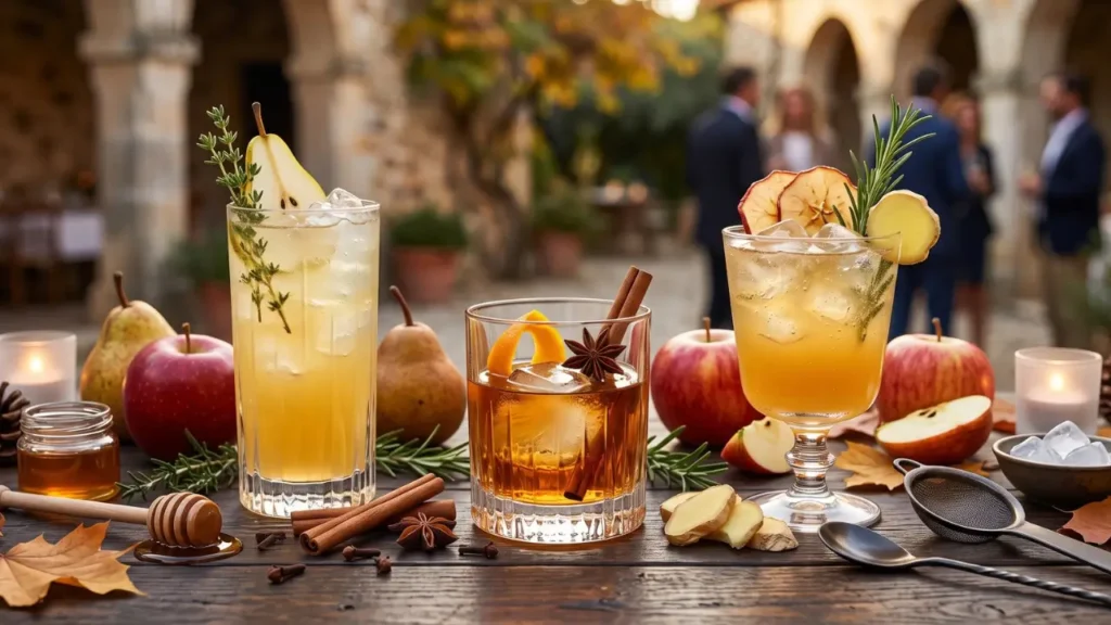 cocktails preparados ao lado de seus ingredientes