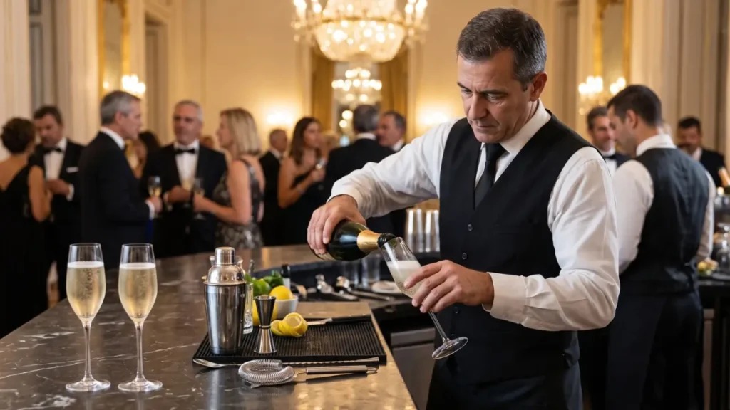 bartender servindo um espumante
