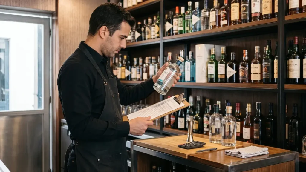 bartender fazendo um audit bar em stock